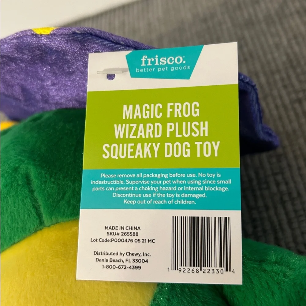 Wizard Frog Plush Squeaky Dog Toy NEW